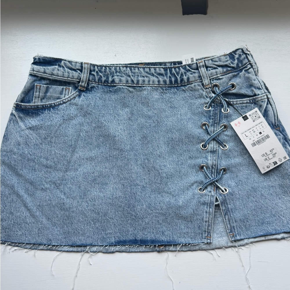 Zara Denim Lace-Up Mini Skirt